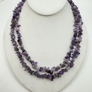 Amethyst Chip Semi Precious Stone Long Necklace 38” Layering Boho purple jewelry